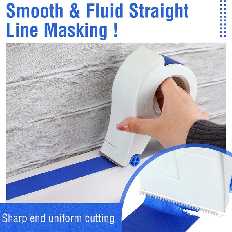 Portable Masking Set Sharp Tape Cutter With White Blue Each 1.4 Inch Painters Tape, 2 Pack
