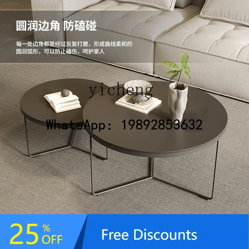 

light luxury rock slab coffee table modern simple living room home high-end round coffee table combination