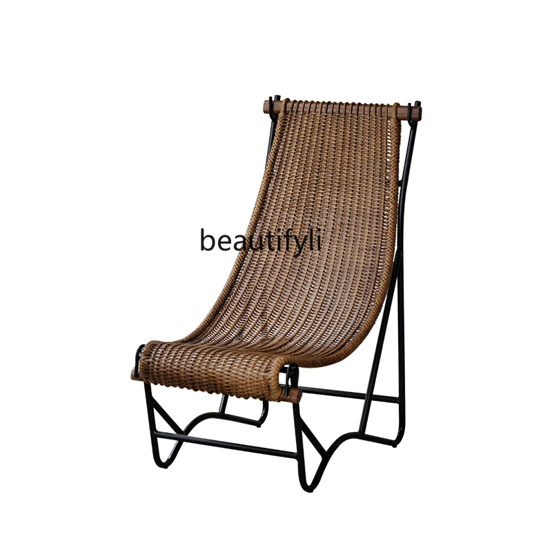 

Real Wicker Lounger Lunch Break Home Balcony Leisure Chair Lazy Sofa Simple Backrest Single Seat Chair