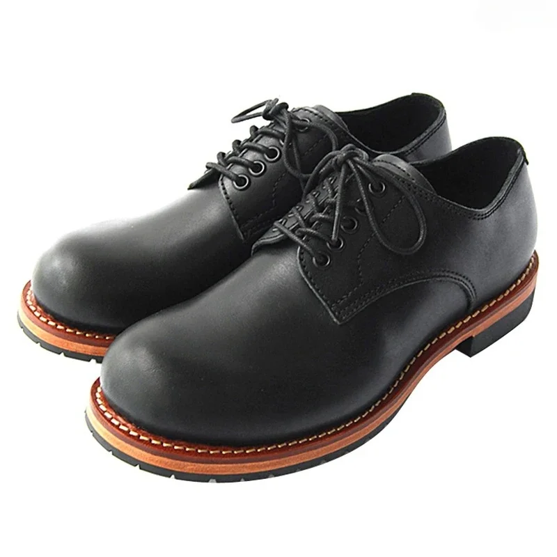 

First Layer Cowhide Goodyear-Welted Craft Round Head Leather Shoes Vintage Casual Men's Shoes Luxury Men's Derby Shoes