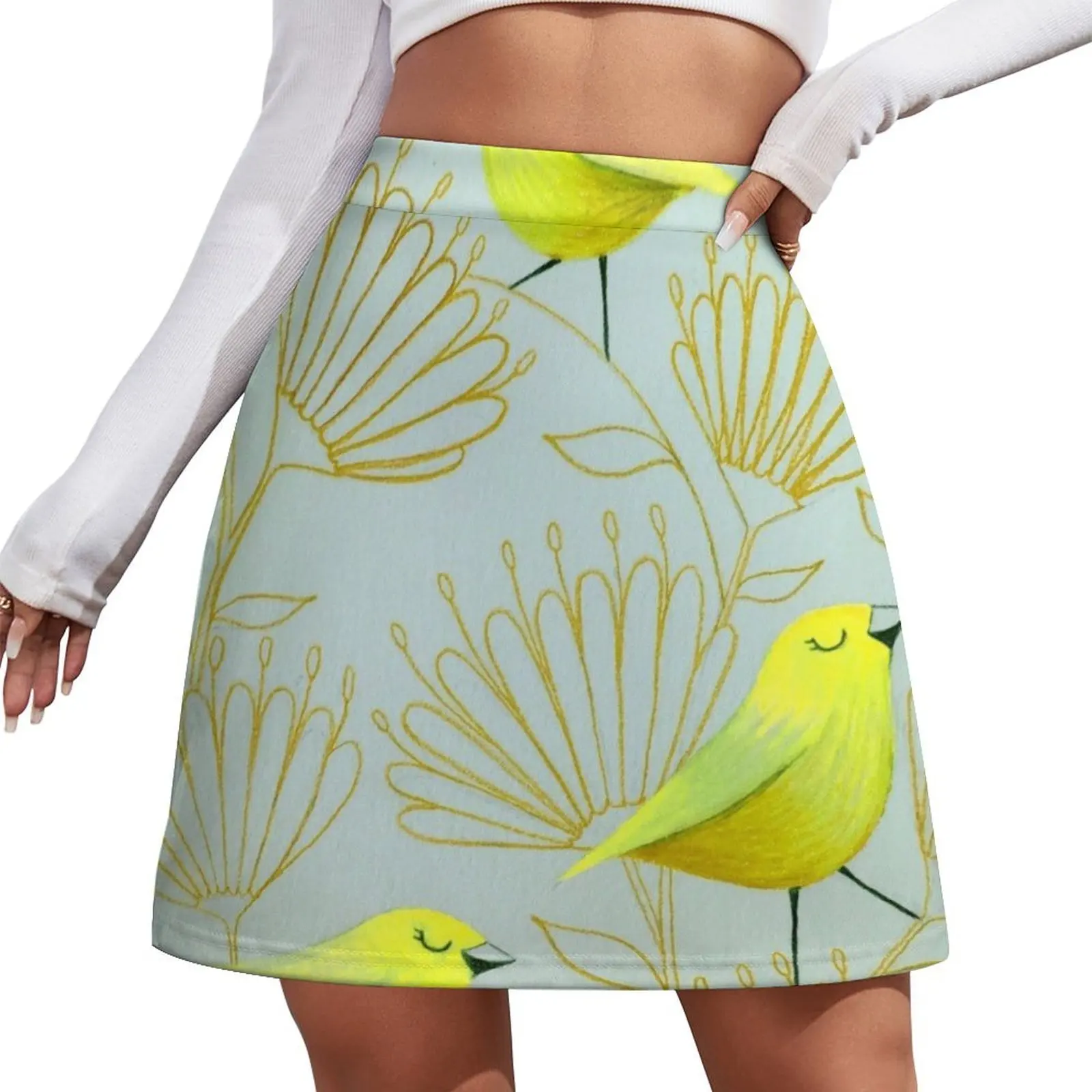 Golden birds Mini Skirt korean skirt 90s aesthetic summer clothes Summer dress