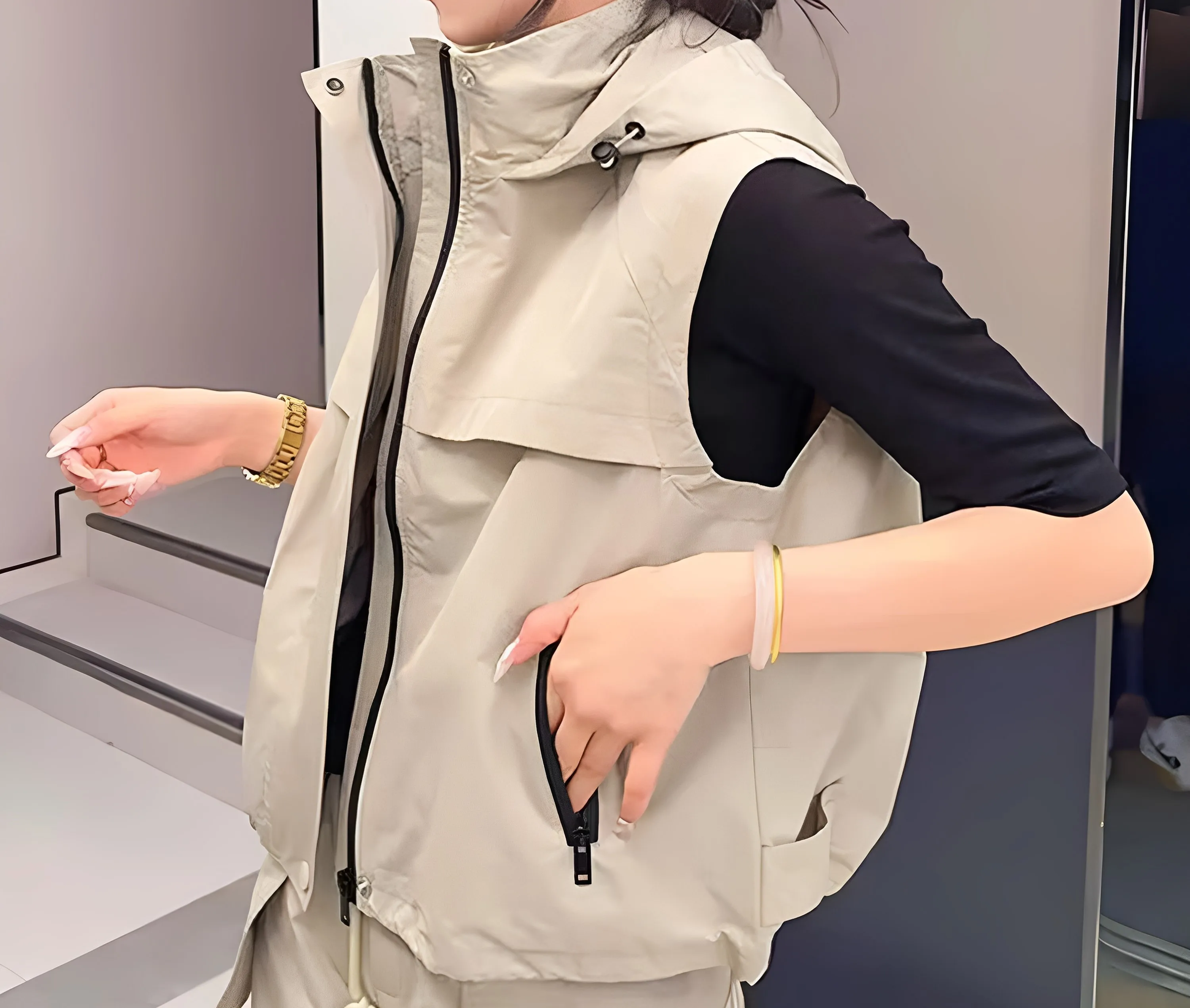 

Vests Waistcoats Thin Womens Black Spring Pleated Linen Waistcoat Flat-Needle Minimalist Leisure Simplicity Pure Fitted Morning