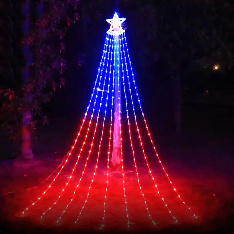 Rgb Led Stars Waterval Kerstverlichting Outdoor Smart App Control Kerst Slingers Lichtslingers Voor Tuinfeest Nieuwjaarsdecor