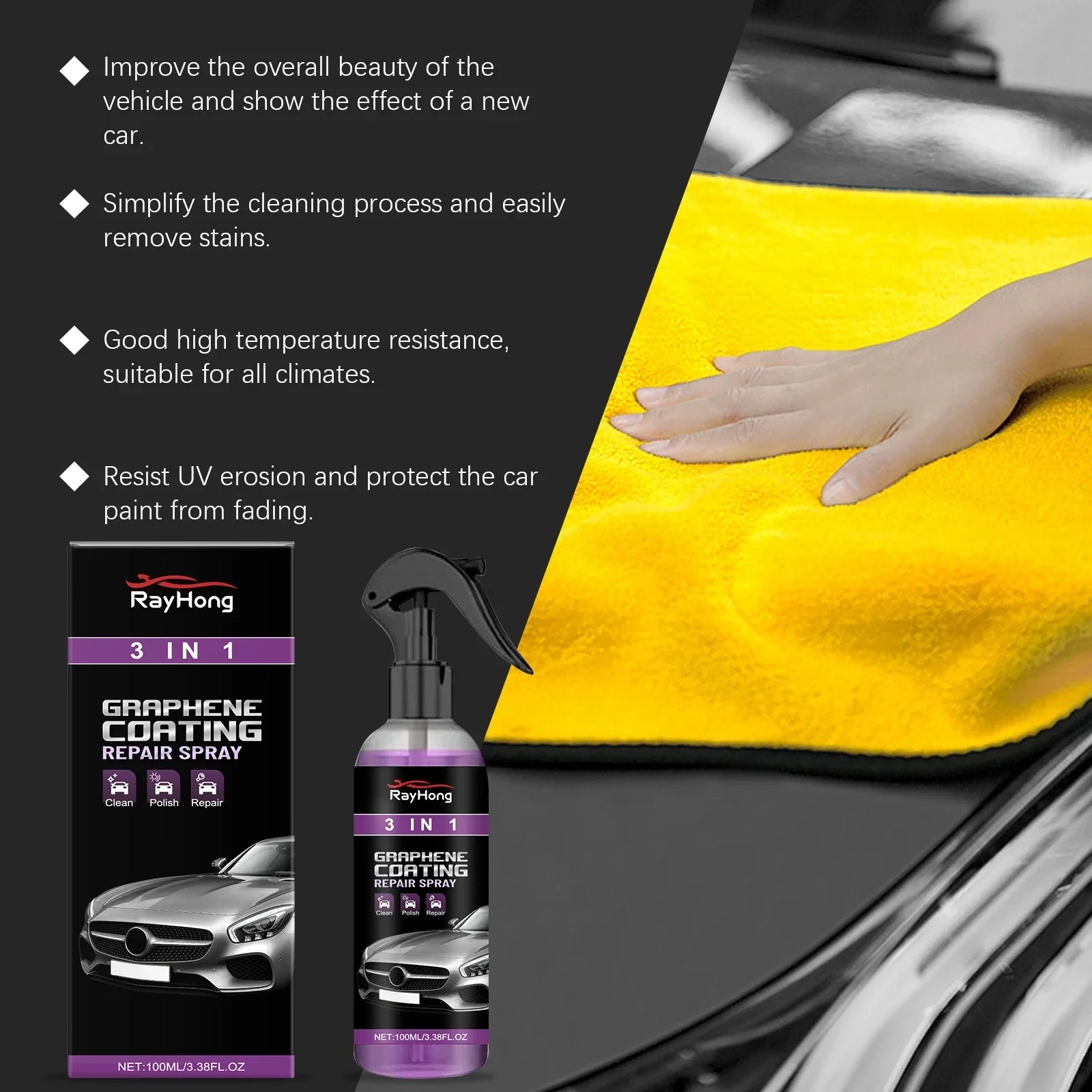 

3 In 1 Auto Nano Ceramic Coating 100ml Car Paint Scratch Repair Remover Nano Spray Glass Hydrophobic Coating Paint Care