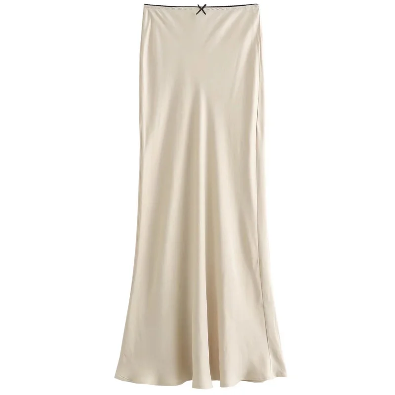 HXAO Damska satynowa spódnica midi Moda Damskie długie spódnice z wysoką talią Lato 2024 Nowość w spódnicy Luksusowa elegancka damska spódnica na wszystkie mecze