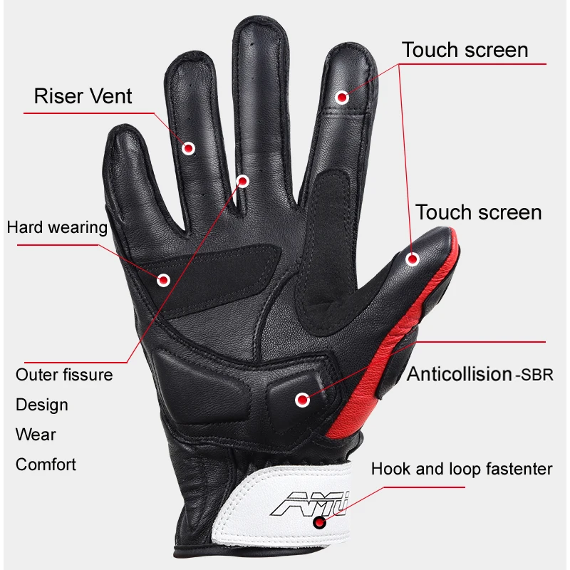 AMU motorcyclist Carbon fiber sheepskin protective bike gloves for men and women touch screen perforated motocross racing image 5