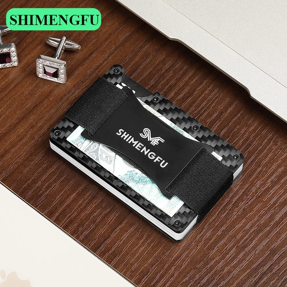 

2025 New Design Men Wallets Case Carteira Masculina Card Holder Carbon Wallet Mens Male Purses Cash Strap RFID Metal Card Case