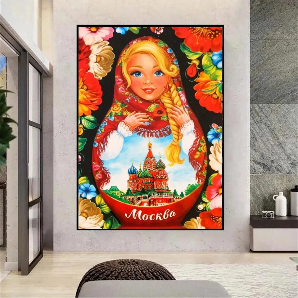 DIY 5D Diamond Painting Russian Doll Full Round Square Drill Diamond Mosaic Cross Stitch Kits Rhinestone Picture Decor Home Gift