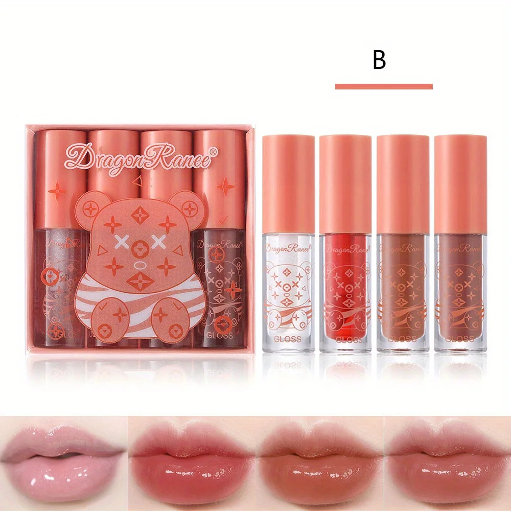 4個入りリップグロスセット ウォーターグロッシーリップオイル ミラーリップティント ジューシーグラッシーリップスティック サマーゼリーシャイン ギフトボックス 女性・女の子向け