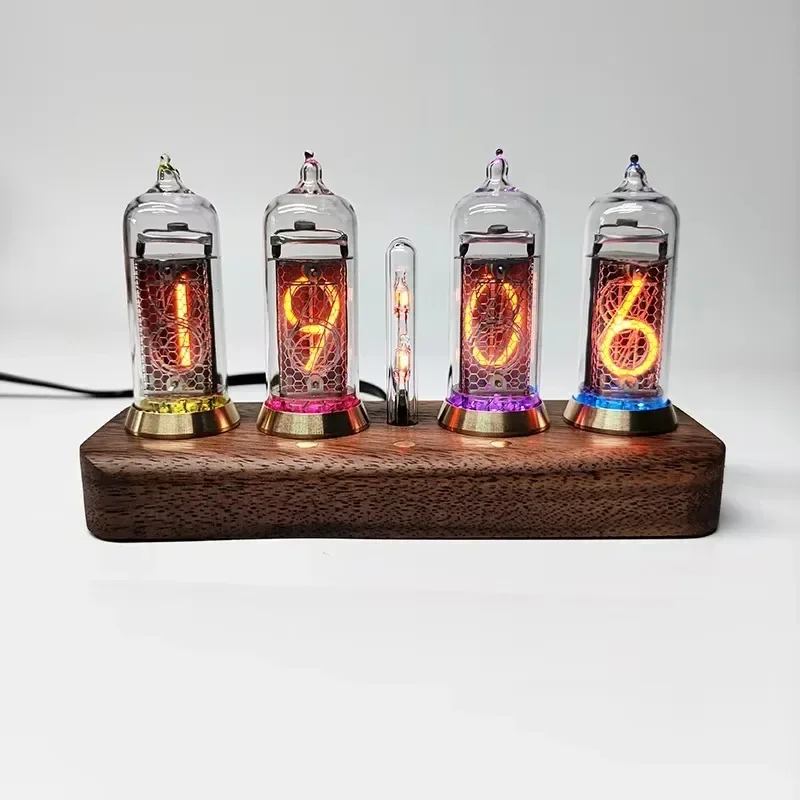 Solid Wood Base IN14 Nixie Tube Digital Table Clock True Glow Tube Desk Clocks Creative Tabletop Clocks Decoration Accessories