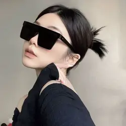 Square Oversized Sunglasses for Women Men Trendy Flat Top Sun Glasses Big Frame Shades Cool One Piece Driving Glasses
