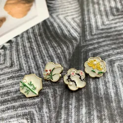 10PCS Of Chinese Style Retro Exquisite Shirt Buttons Hand Stitched Plum Orchid Bamboo Chrysanthemum Metal Button Accessories
