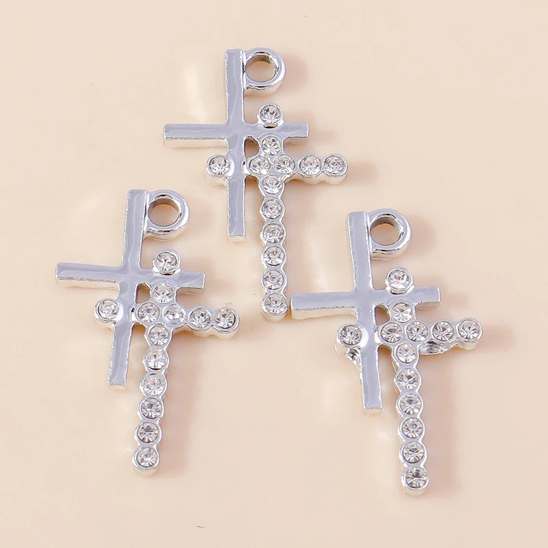 20 Stück 14x23mm Niedliche Kristall-Legierungs-Kreuz-Anhänger für Schmuckherstellung, Ohrhänger, Halsketten, Armbänder, DIY-Bastelbedarf – Detail 4