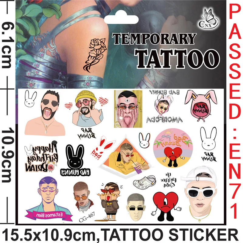 Bad Bunny Tattoo Stickers Waterproof Cute Sticker Anime Birthday Party Supplies Decoration for Kids Reward Toy Christmas Gift