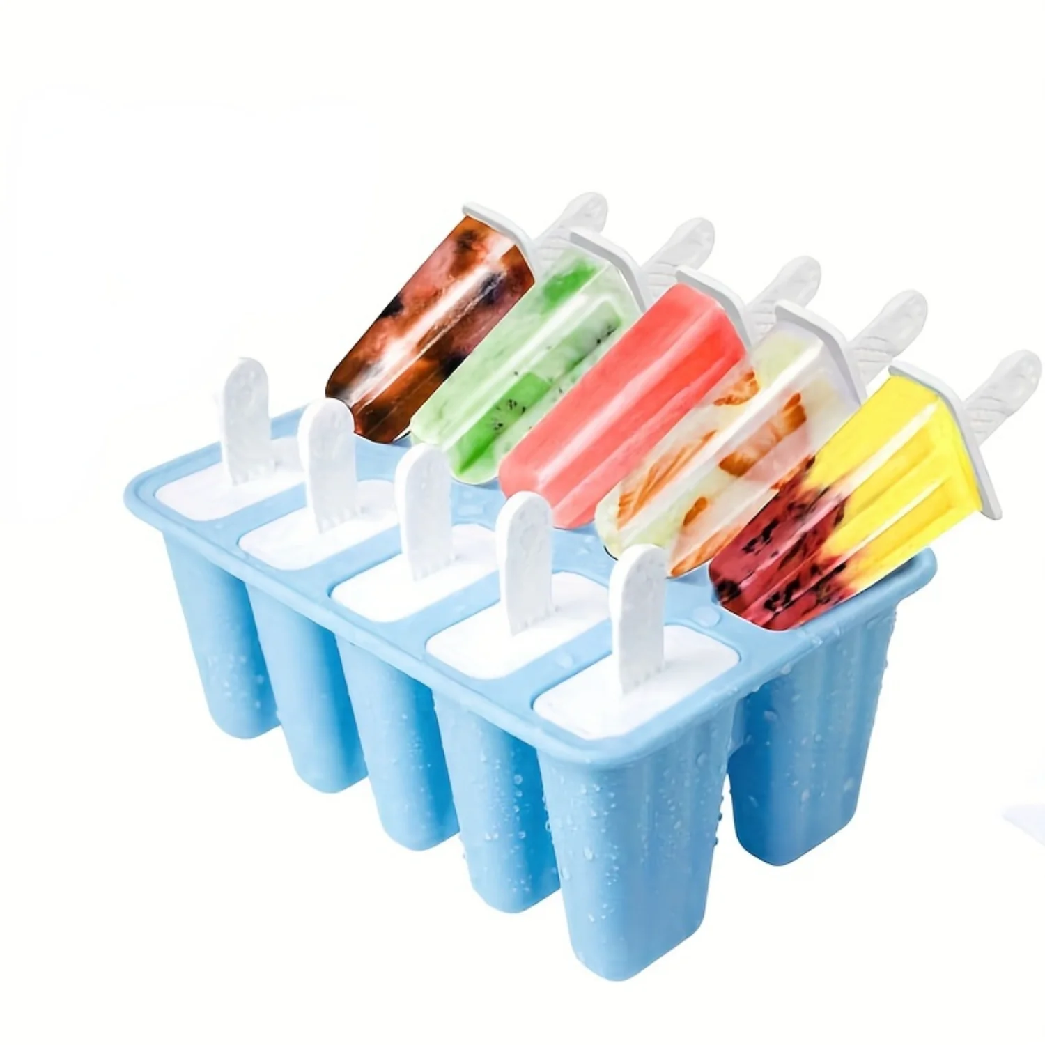 „Umweltfreundliches“ Silikon-Eis am Stiel-Form-Set mit 10 Mulden, Trichter und Reinigungsbürste – Bpa-frei, Eisbereiter in Lebensmittelqualität für den Sommer