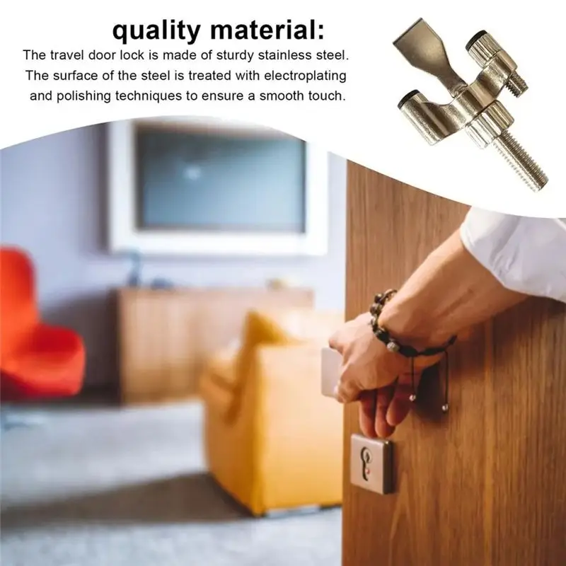 -[33A Tvdae] Door Lock Travel Small Steel Door Lock For Hotel Room Home Security Door Lock Adjustable Door Stoppers Door Safety view 4