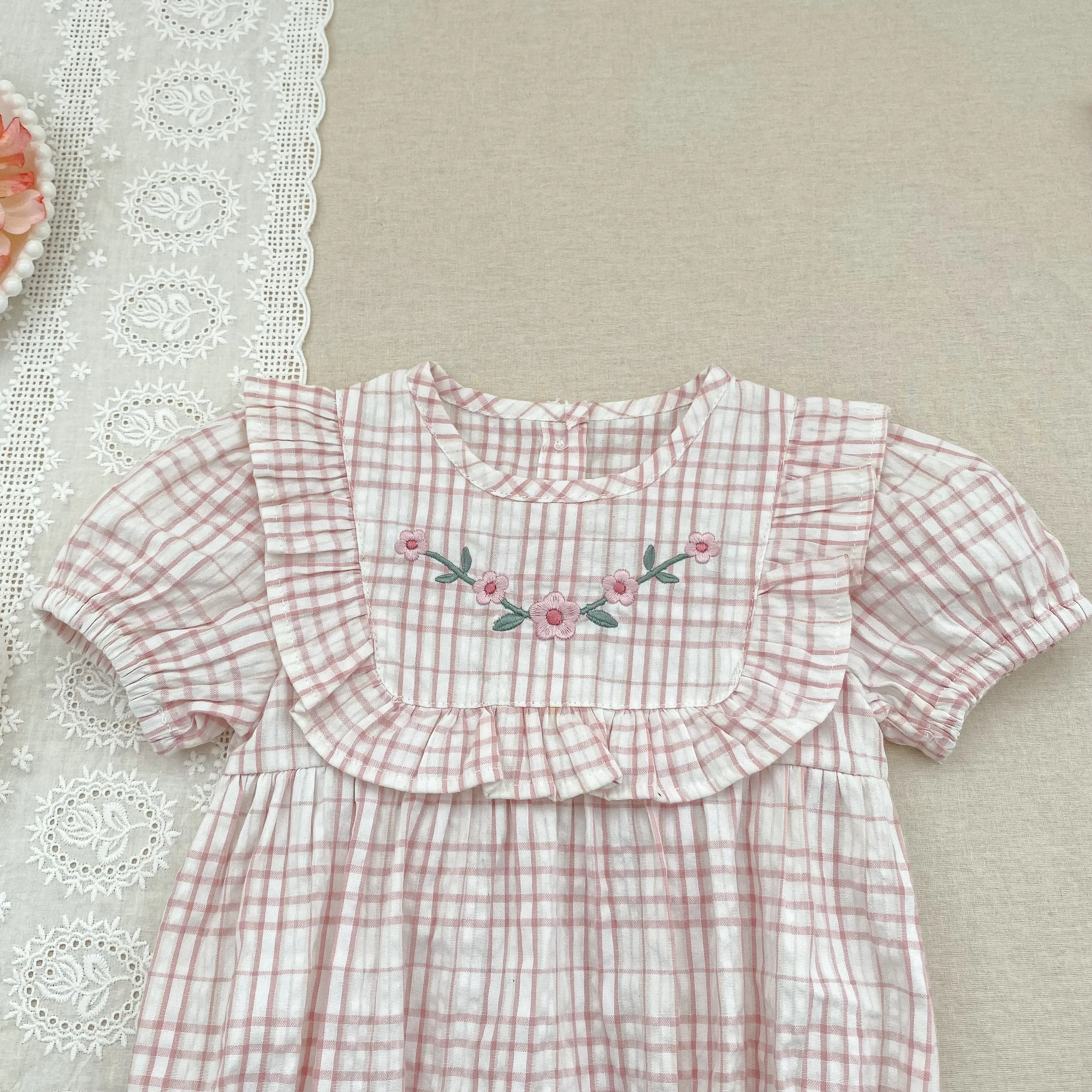 2026 Sommer-Schwesterkleidung 0-24M Baby Mädchen Kurzarm-Body mit Gitter-Stickerei 2-6 Jahre Süße Partykleider für Kinder – Detail 7
