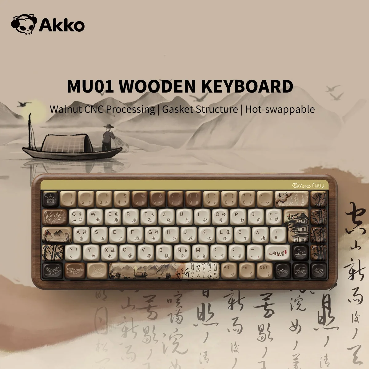 

Akko MU01 Mountain Seclusion Wooden Mechanical Keyboard ISO-UK/DE Layout RGB Hot Swap BT/2.4G Wireless & Wired Gaming Keyboard