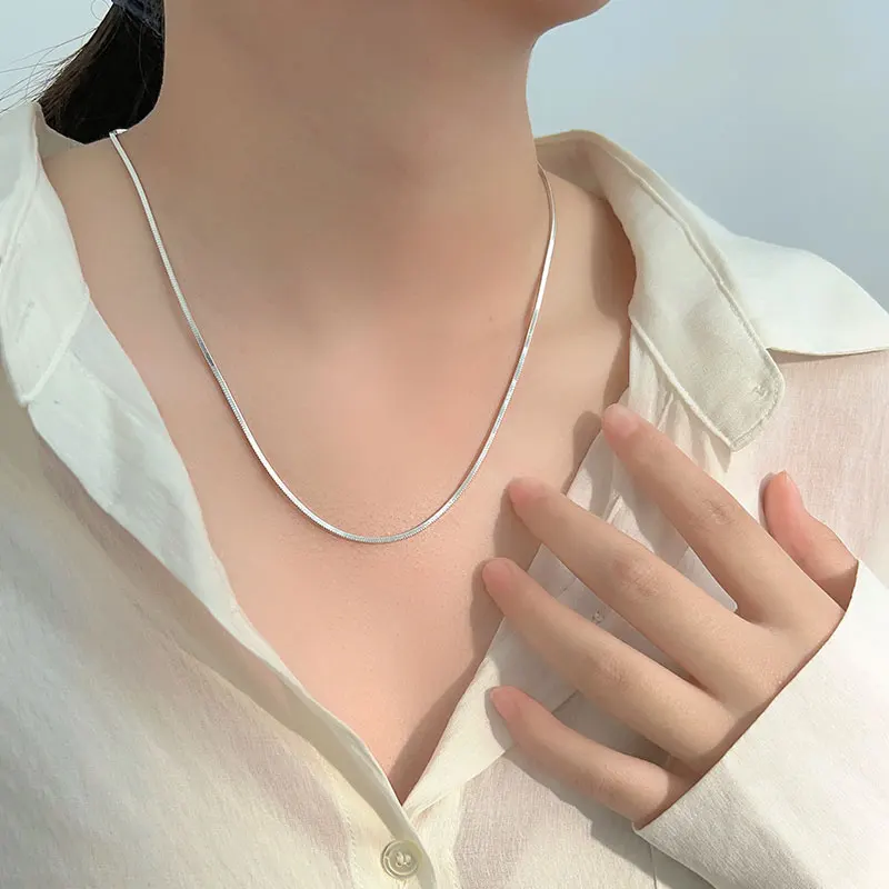 Women's S925 Sterling Silver Square Snake Bone Clavicle Chain