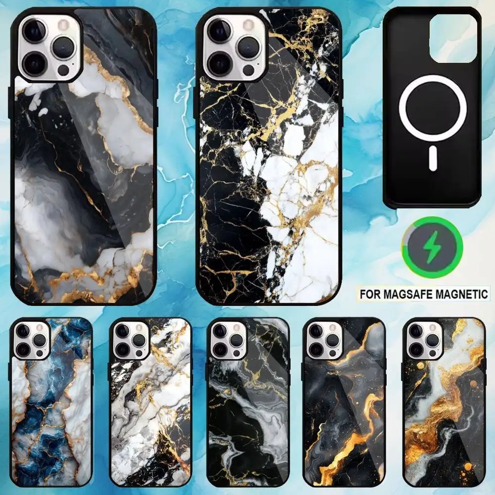 

Black Gold Marble Pattern Phone Case For iPhone17,16,15,14,13,12,11 Plus,Pro Max Magnetic Magsafe Wireless Charging