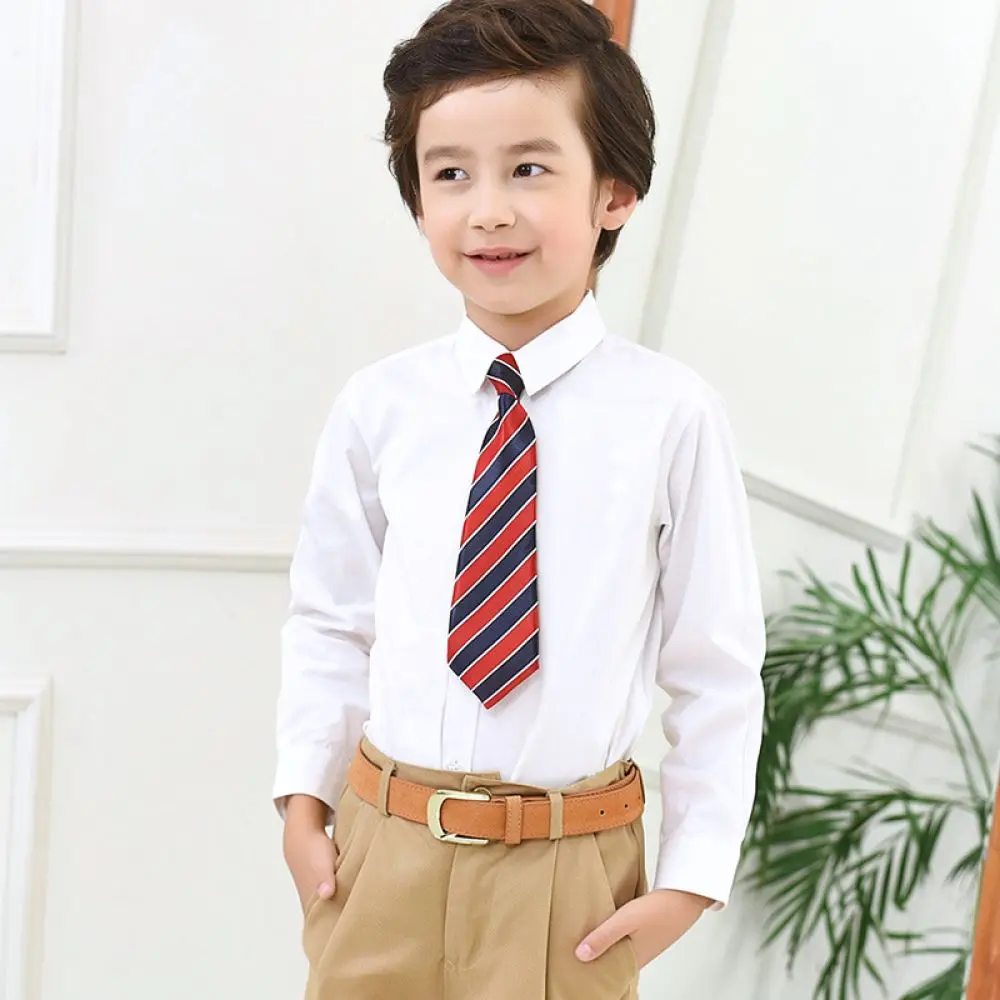 Boys Shirt Long Sleeve White Cotton School Uniform Kids Formal Dress Shirts Teens Basic Solid Color Spring Autumn Clothing