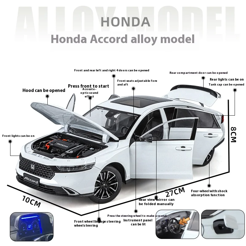 Honda Accord – modèle de voiture en alliage moulé sous pression 1:18, réglage du siège, pneu absorbant les chocs, Collection d'ornements, cadeau d'anniversaire