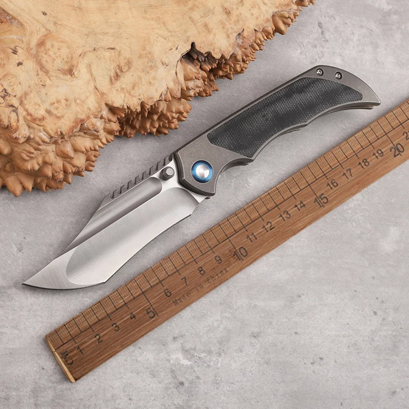 

M390 Steel Titanium Alloy Linen Handle Folding Knife Outdoor Camping Survival Portable Defensive Tactics EDC Tactical Tool