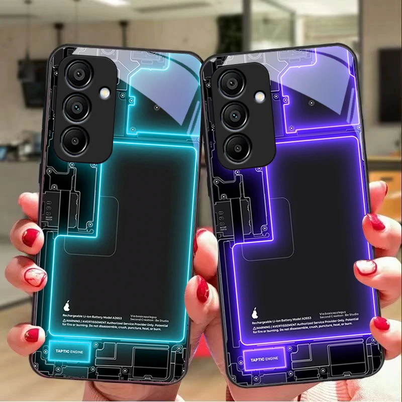 Blue circuit board For Samsung Galaxy A15 5G 54 4G 51 50 24 35 90 71 12 51 53 52S 80 22 34 Black tempered glass phone case