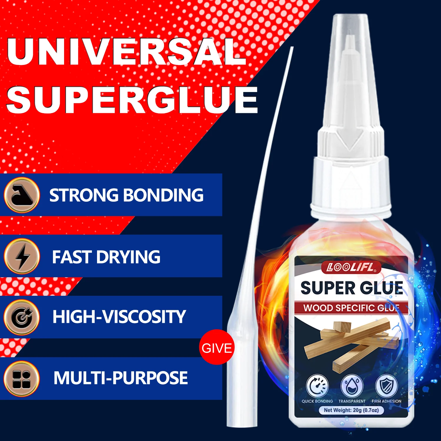 LOOLIFL 1–8 Stück Superkleber, stark haftend, 20 g, Cyanacrylat-Kleber für Hartplastik, Kunsthandwerk, Keramik, Rahmen, Leder, Metall