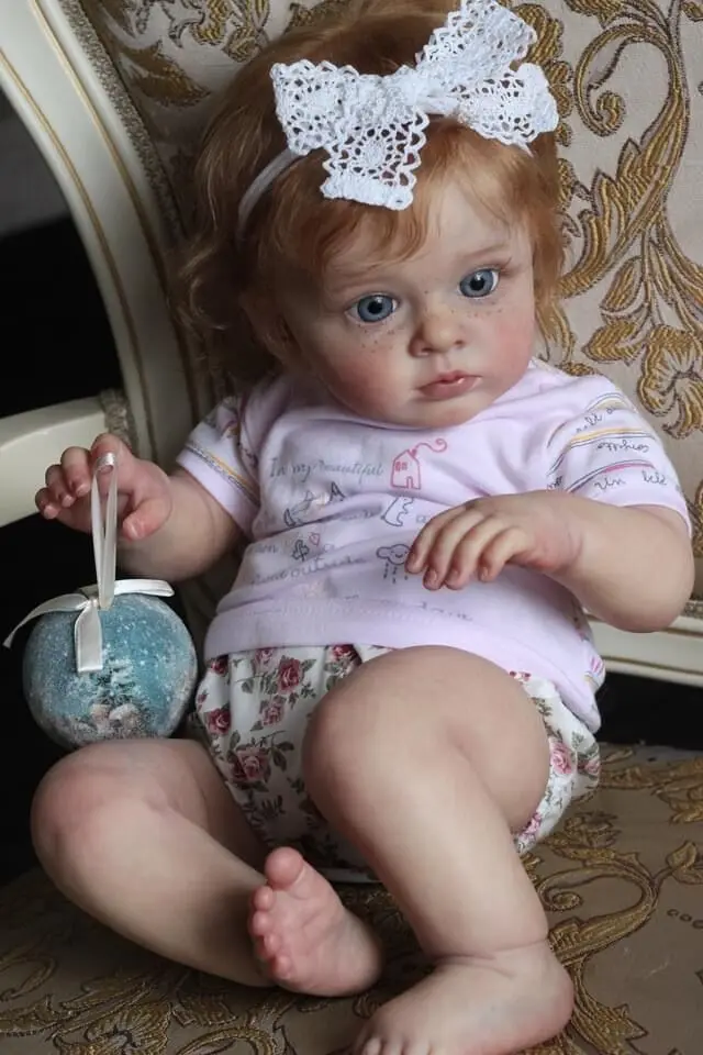 

NPK 24inch High Quality Already Finished Painted Handmade Doll Reborn Toddler Girl Tutti Freckled Skin Very Detailed 3D Skin