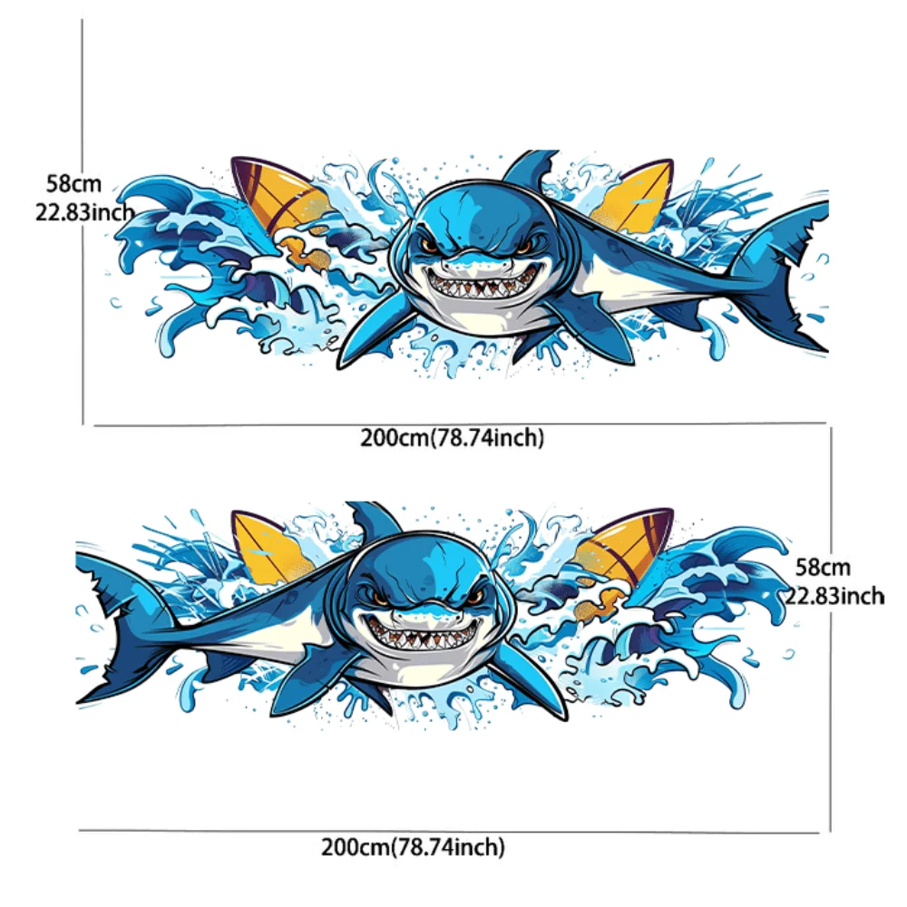Shark Surfing in The Waves Car Vinyl Wraps Decal Self-adhesive PVC Sticker Suitable for Trucks SUV Decoration Auto Accessories