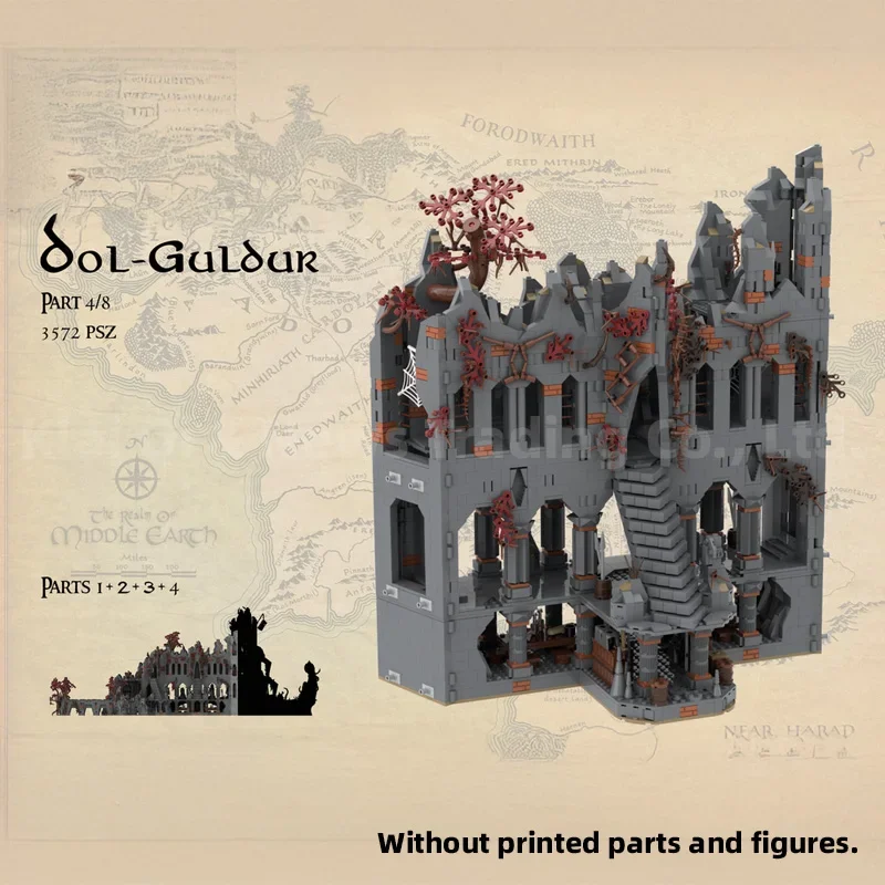 Dark Fortress Castle Challenge Ringen Filmuitbreiding MOC Bouwstenen Bakstenen Architectuur Fans Cadeau Display Kerstmis