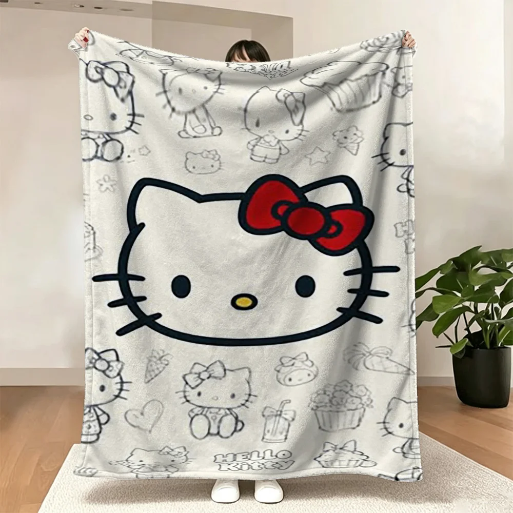 Hello Kitty Cartoon Cat Print Soft Flannel Throw Blanket Cute Cozy Bed Sofa Blanket for Kids Girls Home Decor