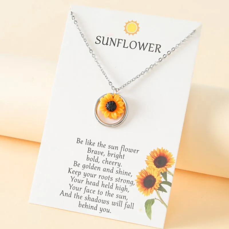 Stainless Steel Cute Sunflower Pendant Necklace for Women Trendy Niche Clavicle Chain Party Jewelry Gifts