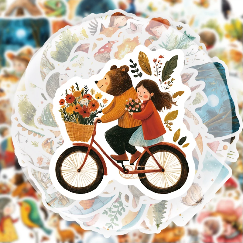 50 pegatinas de bosque de cuento de hadas, adecuadas para botellas de agua, portátiles, decoraciones para teléfonos, maletas, patinetas, guitarras, cajas de regalo, decoraciones para fiestas, regalos navideños