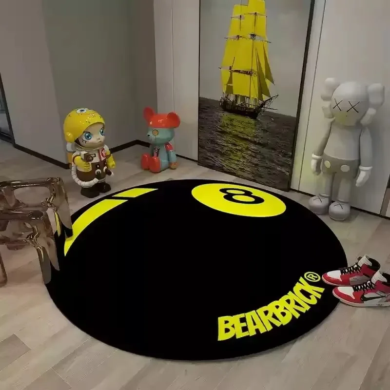 VIKAMA Trendy Color Circle Smiley Round Rug, Non Slip & Washable Mat for Living Room Display Kids Room, Home Decor