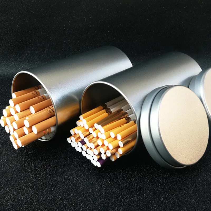 Cigarette cans 50 cigarettes round barrels sealed moisture-proof large-capacity metal cigarette cases thick and thin cigarettes