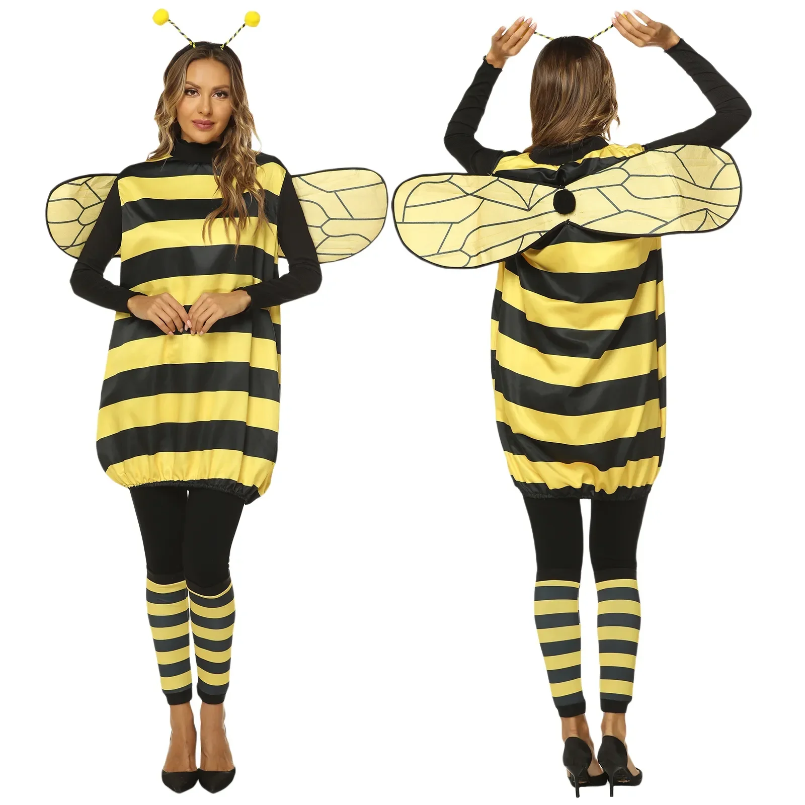 Adult Bumble Bee Costumes for Women Halloween Animals Outfits Carnival Easter Purim Fancy Dress