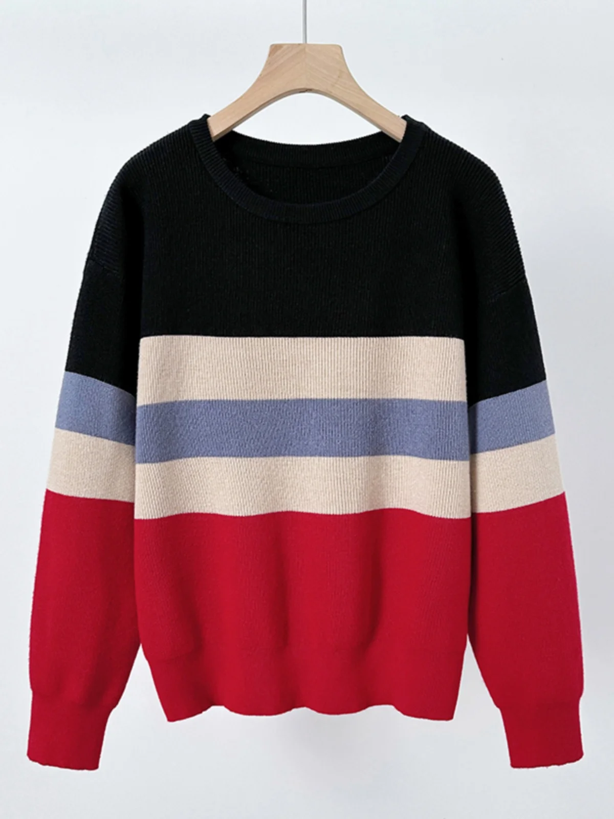 حجم كبير المرأة اللون بلو جولة Ne البلوز تريكو فضفاض التخسيس بسيط Faionable الخريف الشتاء جديد Sle الأعلى