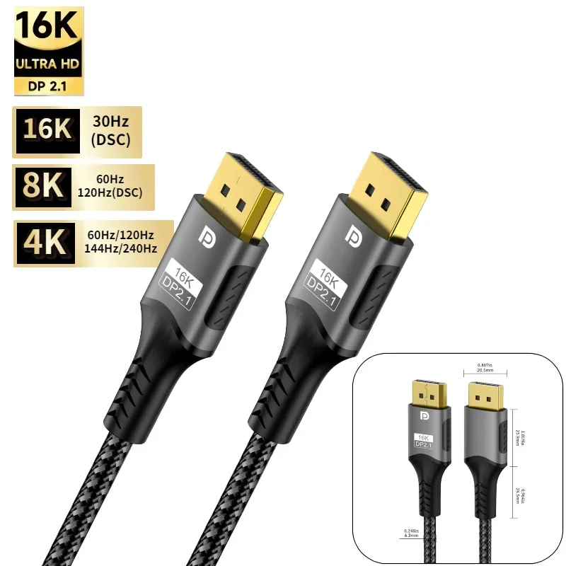Câble DisplayPort 2.1 16K 8K @ 120Hz 4K @ 240Hz 80Gbps HDR vidéo Audio câble Displayport Port d'affichage pour ordinateur portable TV projecteur Xbox