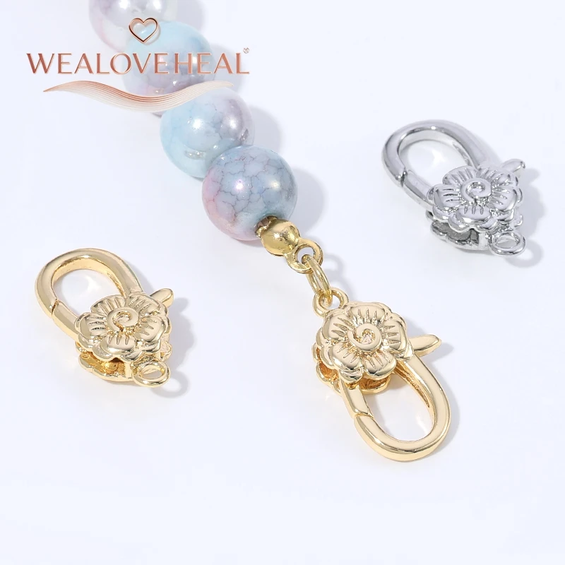 armband verschluss, 18K vergoldete Messing-Blumen-Karabinerhaken-Verbinder, Rosenfeder-Verschlüsse für DIY-Schmuckherstellung und Perlenarbeiten – Detail 15