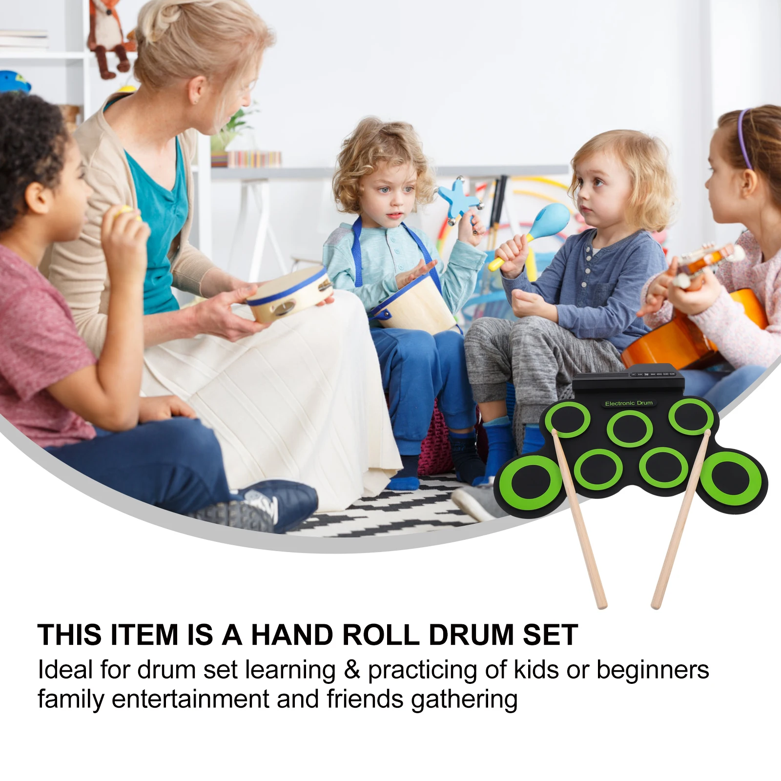 

Silicone Foldable Drum Set Portable Electronic Hand Roll Up USB Drums Kids Beginners Music Instrument Drum Kit