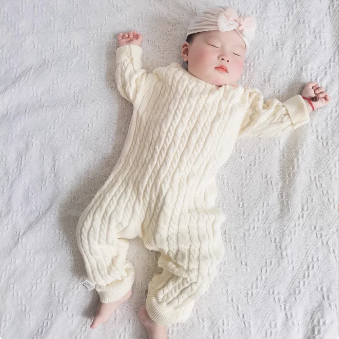 طفل رضيع الملابس كابل رومبير 0-24 متر الوليد بنين بنات دافئ محبوك نيسيي مطاطا الكفة زر الجانب الخريف بذلة غير رسمية