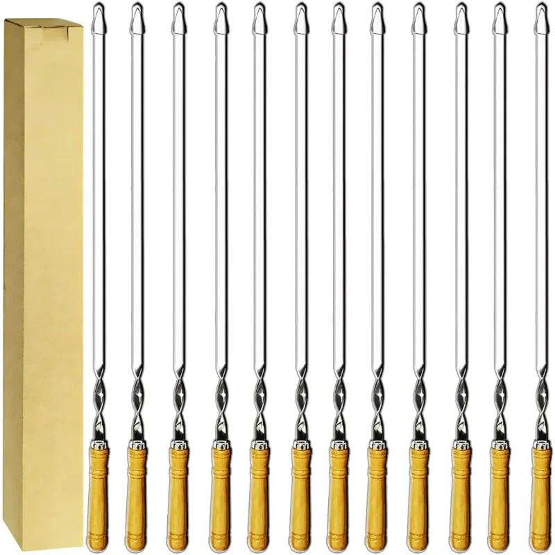 12 팩 케밥 꼬치 22 인치 바베큐 바베큐 꼬치 스테인레스 스틸 스틱 헤비 듀티 대형 와이드 미끄럼 방지 재사용 가능