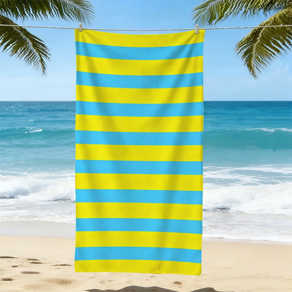 Bright Yellow Cyan Wide Horizontal Stripe Beach Towel For Tropical Beach Pool Party Outdoor Swimming Bath Towel