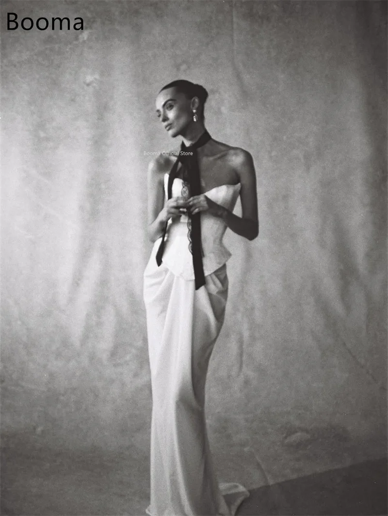 Booma Mermaid  Lace Long Strapless Elegant Pleat Wedding Dresses Appliquess Satin Corset Brides Gown Custom Made 2025