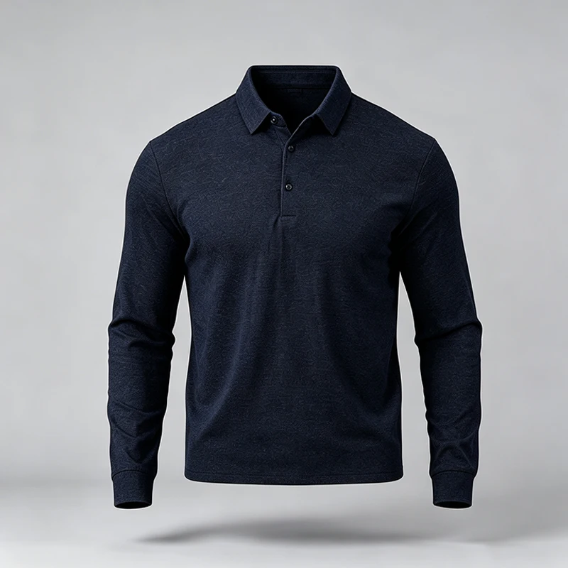Herren-Polohemd mit normaler Passform, langen Ärmeln, Reverskragen, strukturierter Oberfläche und weichem Stoff, ideal für Streetstyle und den täglichen Arbeitsalltag. – Detail 18
