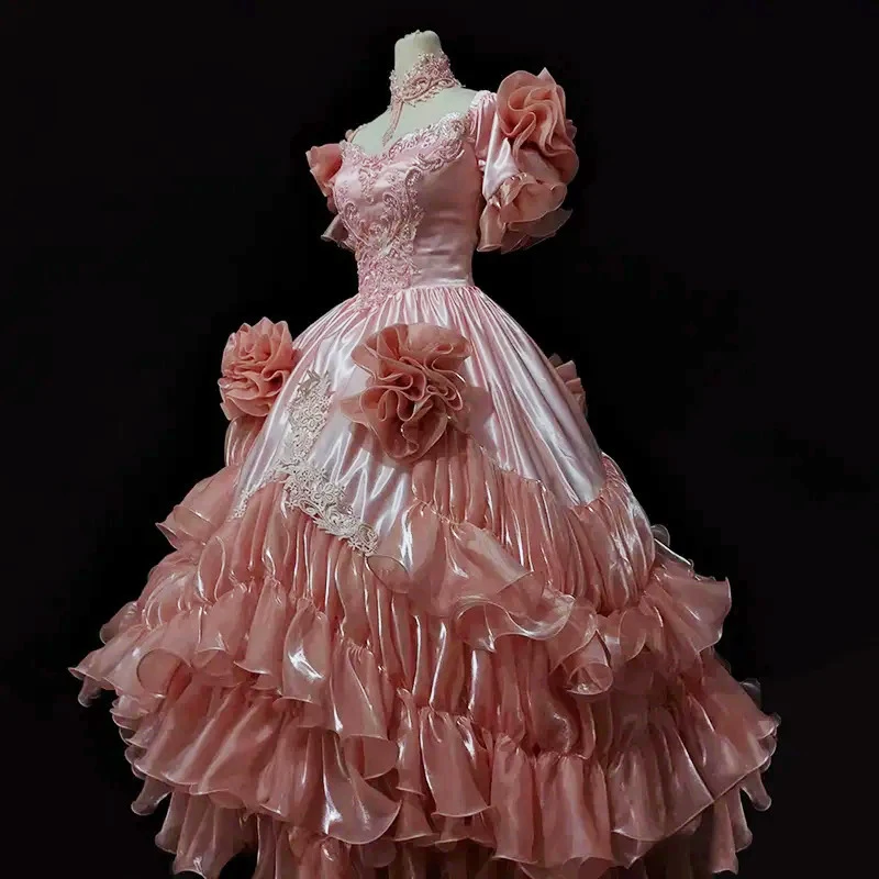 AnXin SH vintage arancione raso taffettà fiore principessa innamorato perline perle manica a sbuffo Abito da sposa antico personalizzato