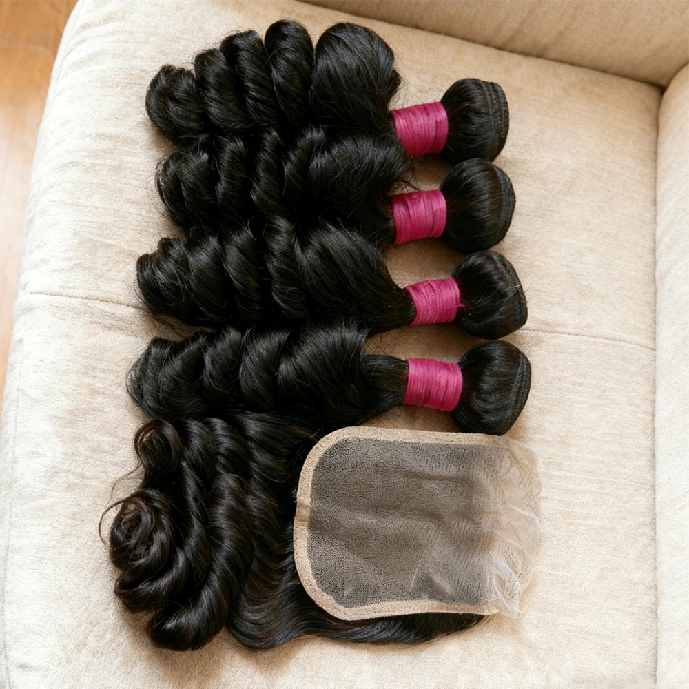 18A Loose Body Wave Bundles With Frontal Closure Peruvian Hair Real Raw Virgin Human Hair Bundles With Frontal Hair Extensions view 2