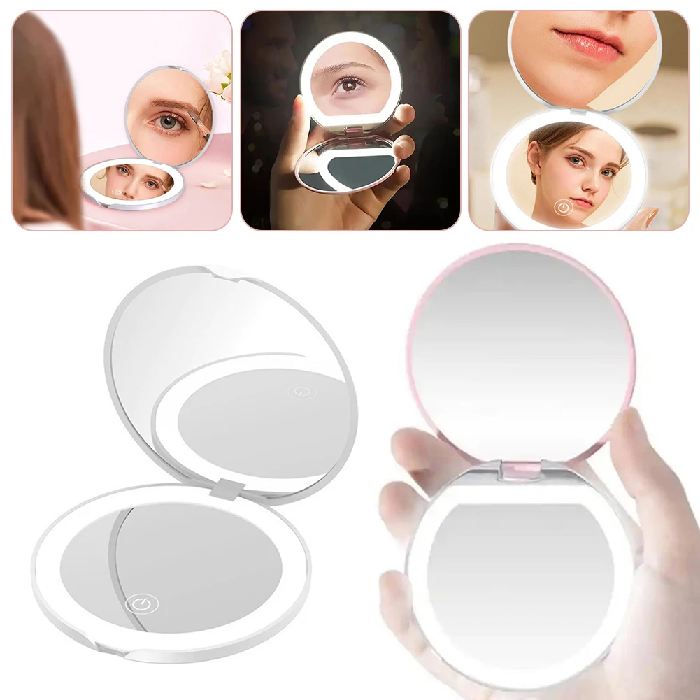 Miroir de maquillage pliable Portable, miroir de maquillage de voyage avec lumière LED, miroir Compact pour femmes, outils de maquillage de poche